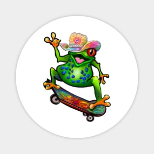 Frog - Peace sign tie dye Kawaii Froggy Skateboarding Cute Frog Texas cowboy hat Funny toad toads amphibian tadpole Green Red eyed tree frogs rain forest Lizard dragon zoology gift frog Magnet